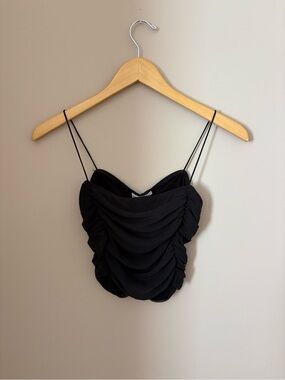 Vestique Ruched Black Spaghetti Strap Women's Cropped Top Sz Sm NWTs